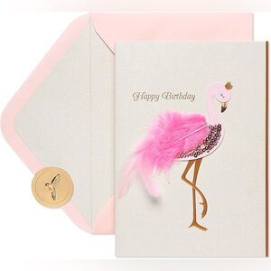 🆕Papyrus Feather Flamingo Birthday Greeting Card